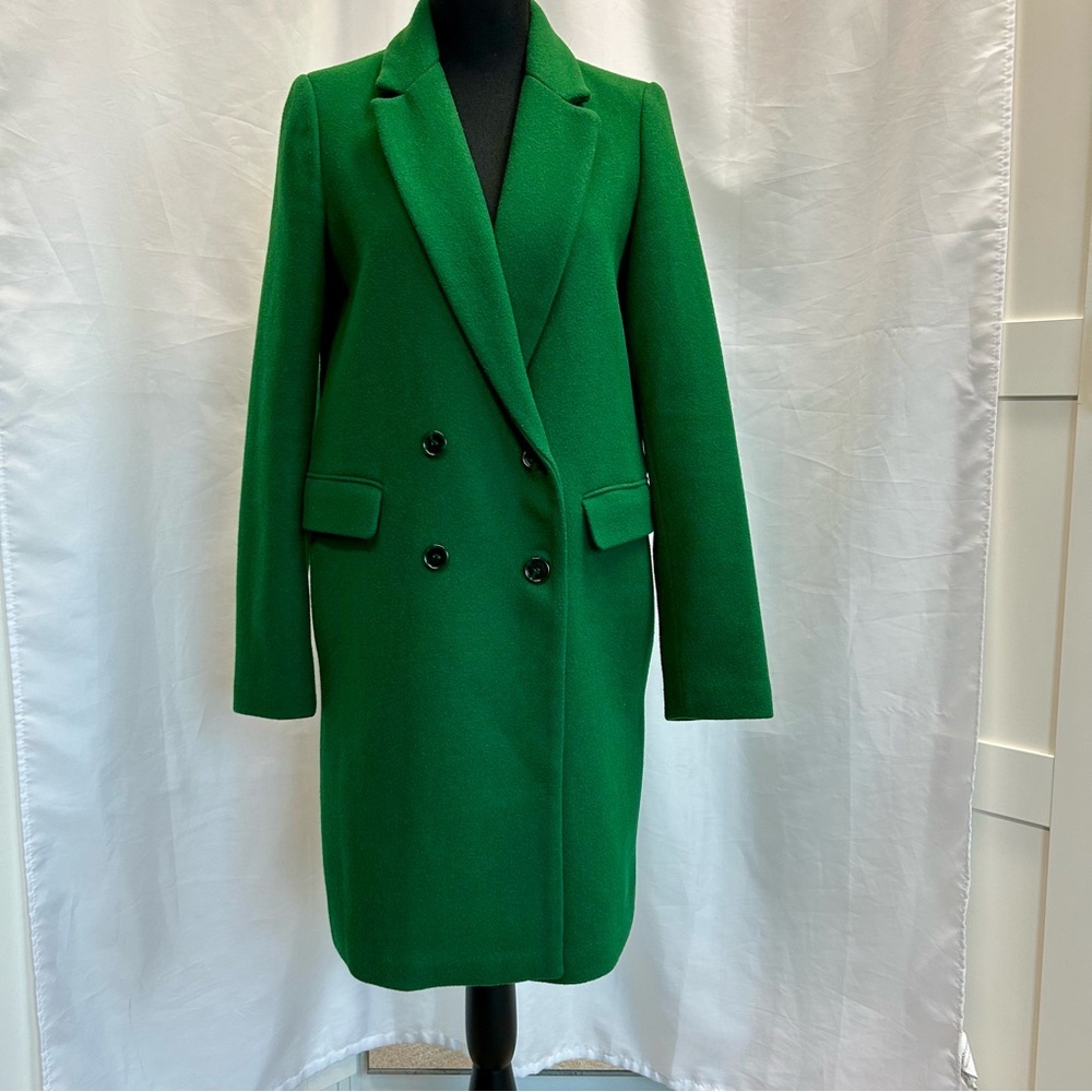 Zara Women's Green double breasted wool blend coat Sz S fall winter
